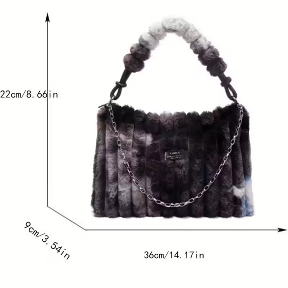Mixed Color Blk Grey Furry Soft Purse - Picture 2 of 3